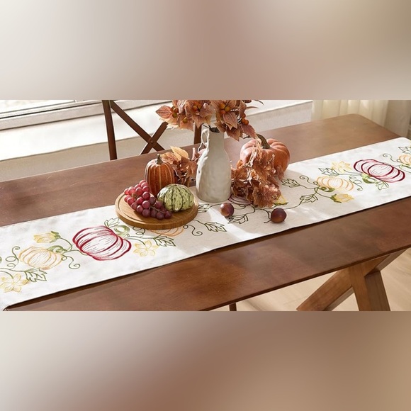 Artisan Harvest Table Runner,embroidered pumpkins/flowers, 90% poly,10% linen - Picture 10 of 10